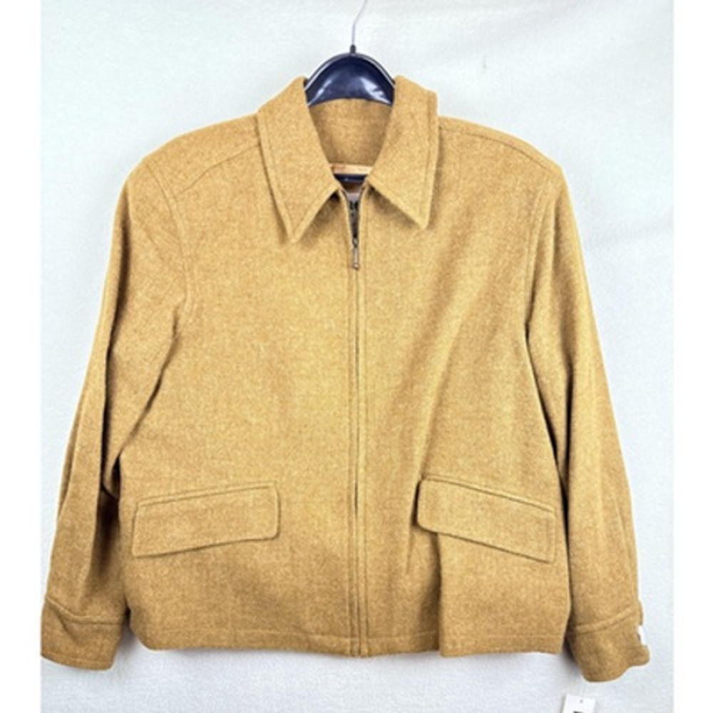 Rafael Suits Womens Gold 100% Wool Full Zip Collared Jacket Size 12 NWT 9130